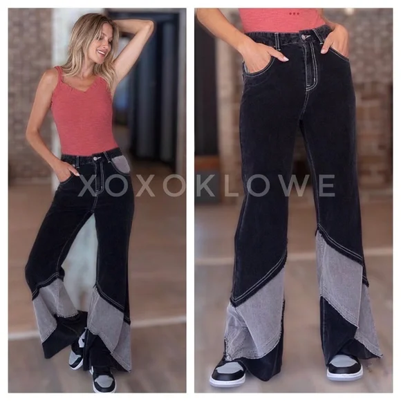 POL Corduroy Pants Retro High Waist Color Blocked - Picture 13 of 16